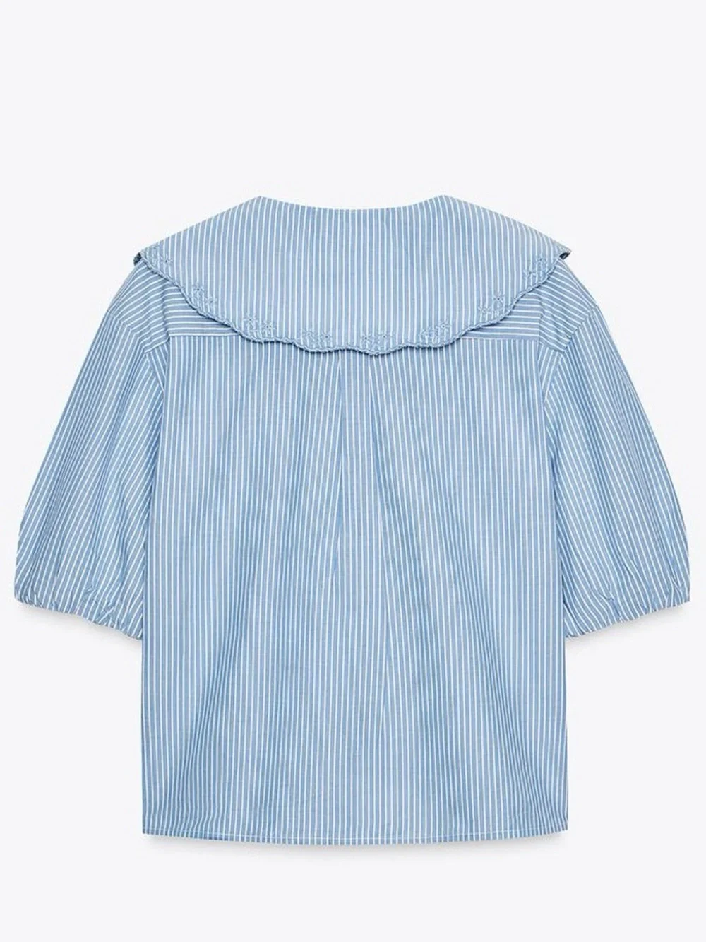 ZARA striped cotton shirt with peter-pan collar and embroidery, Loose fit XS NWT